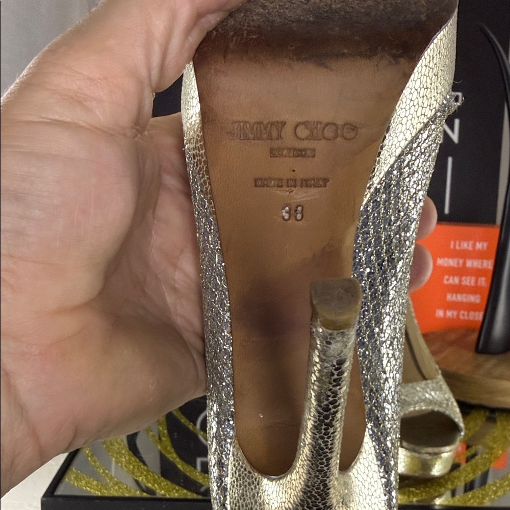 Jimmy Choo Shimmering Silver and Gold Heels 38 = 7.5/8 - Picture 8 of 9